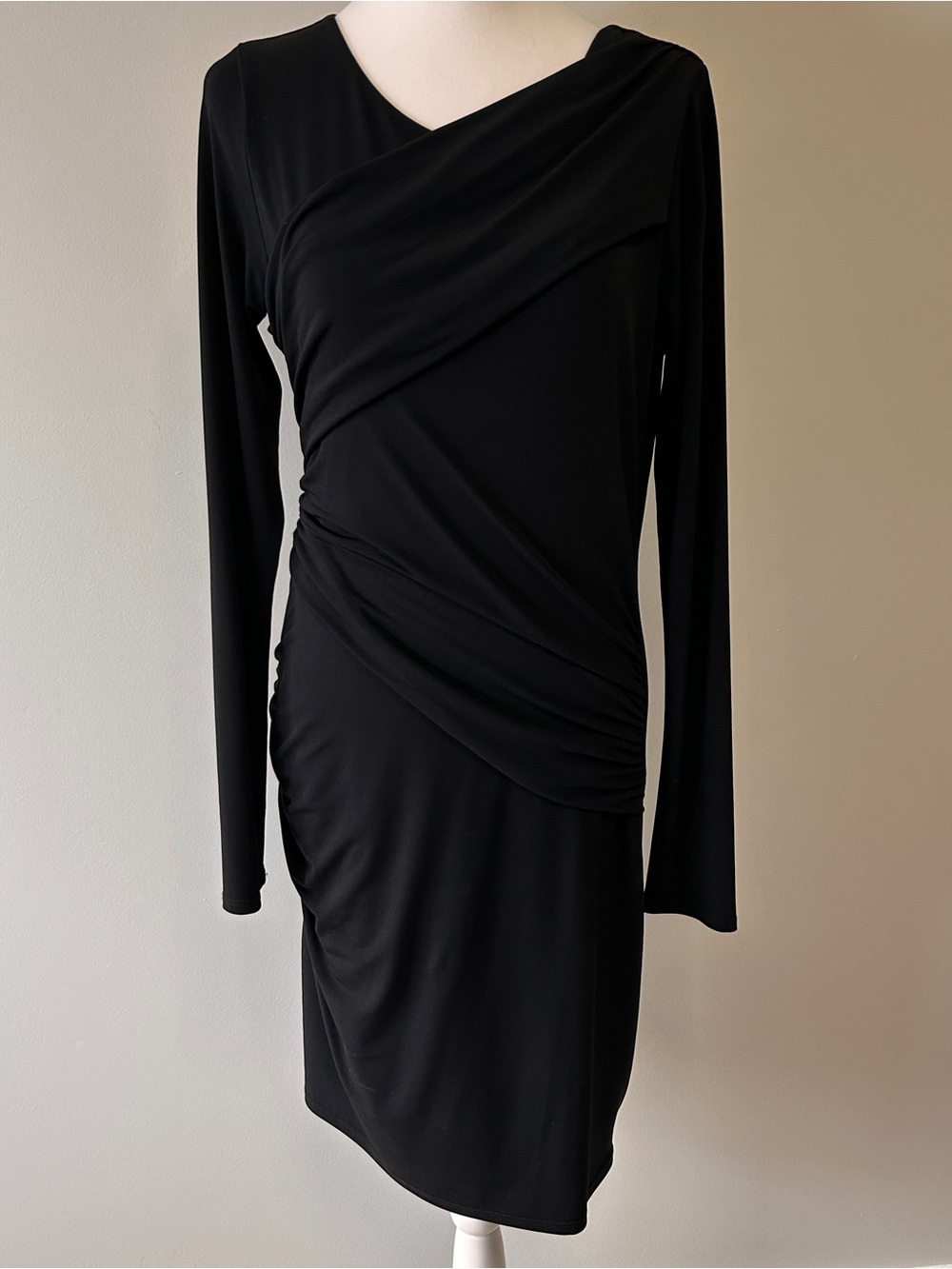 Graham Spencer women’s Size large Black Draped Long Sleeve Bodycon Midi Dress